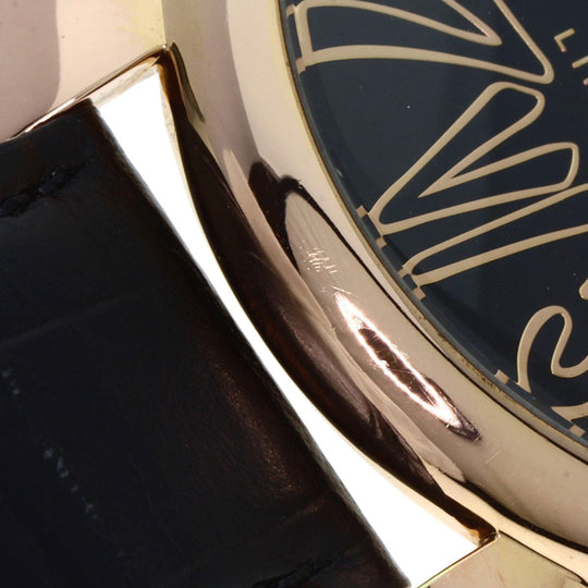Gaga Milano Watches Quartz 5087 Gold Plated, Leather gold Manuale 46 Limited to 1000 pieces black dial mens Used Authentic