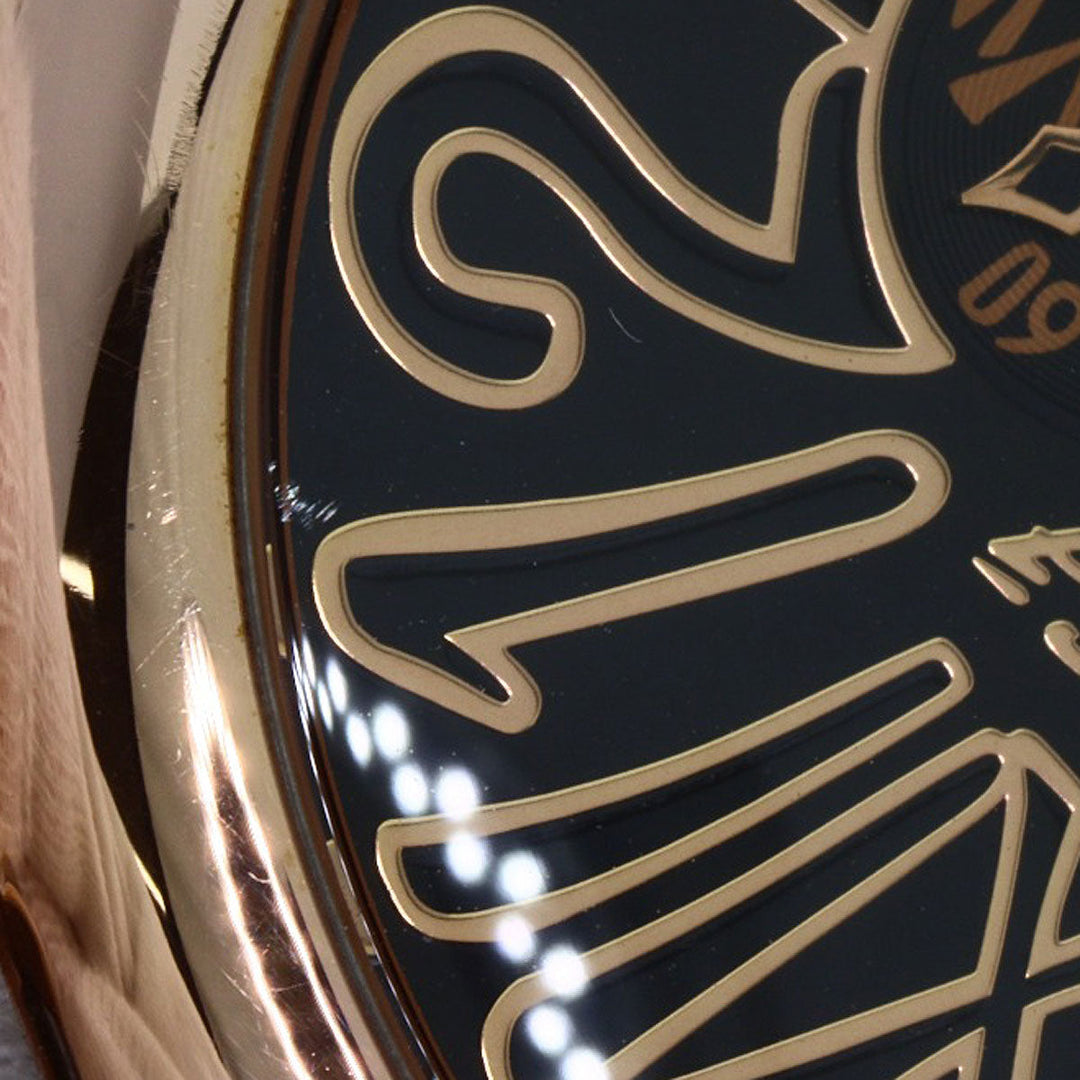 Gaga Milano Watches Quartz 5087 Gold Plated, Leather gold Manuale 46 Limited to 1000 pieces black dial mens Used Authentic