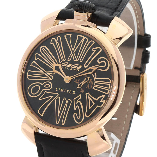 Gaga Milano Watches Quartz 5087 Gold Plated, Leather gold Manuale 46 Limited to 1000 pieces black dial mens Used Authentic