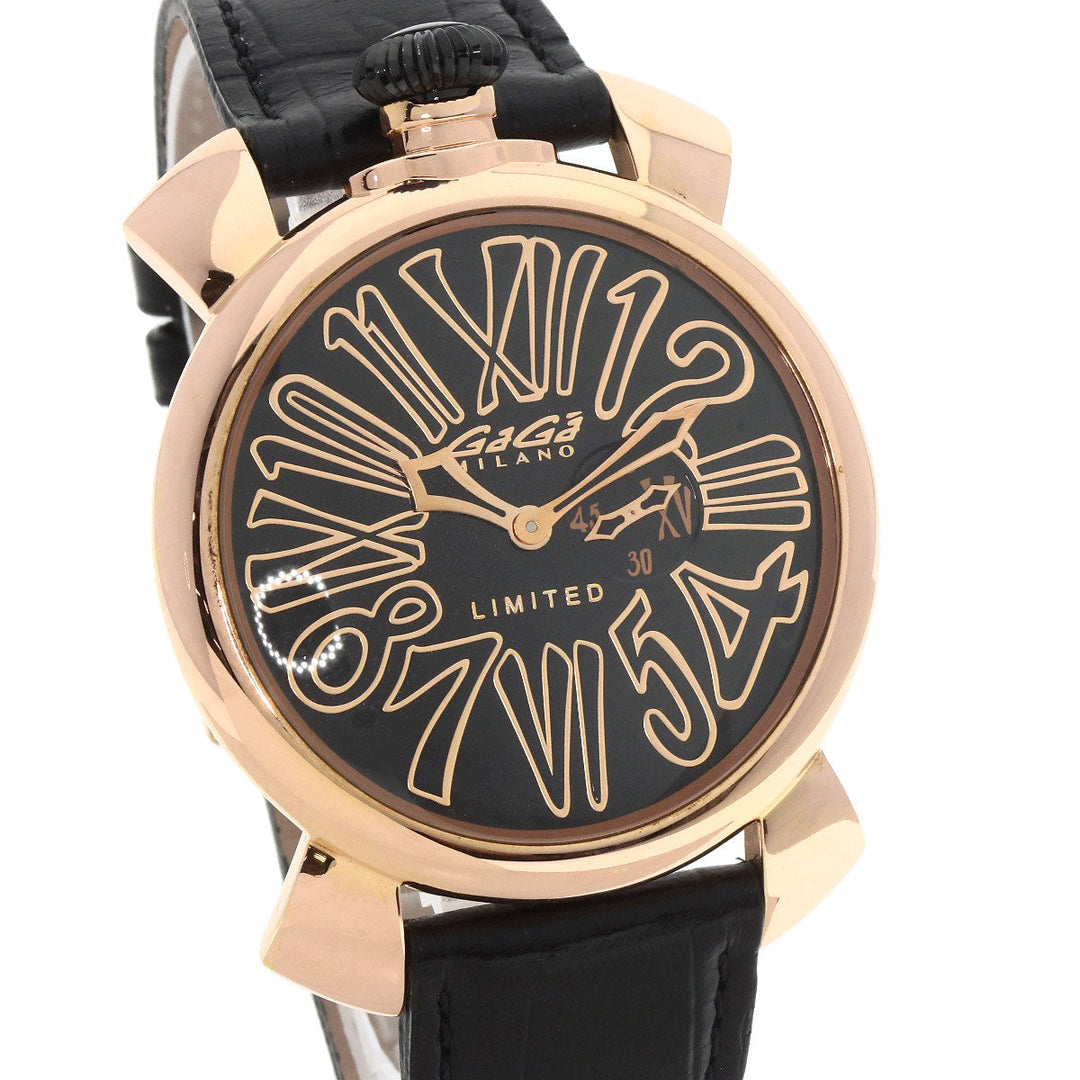 Gaga Milano Watches Quartz 5087 Gold Plated, Leather gold Manuale 46 Limited to 1000 pieces black dial mens Used Authentic