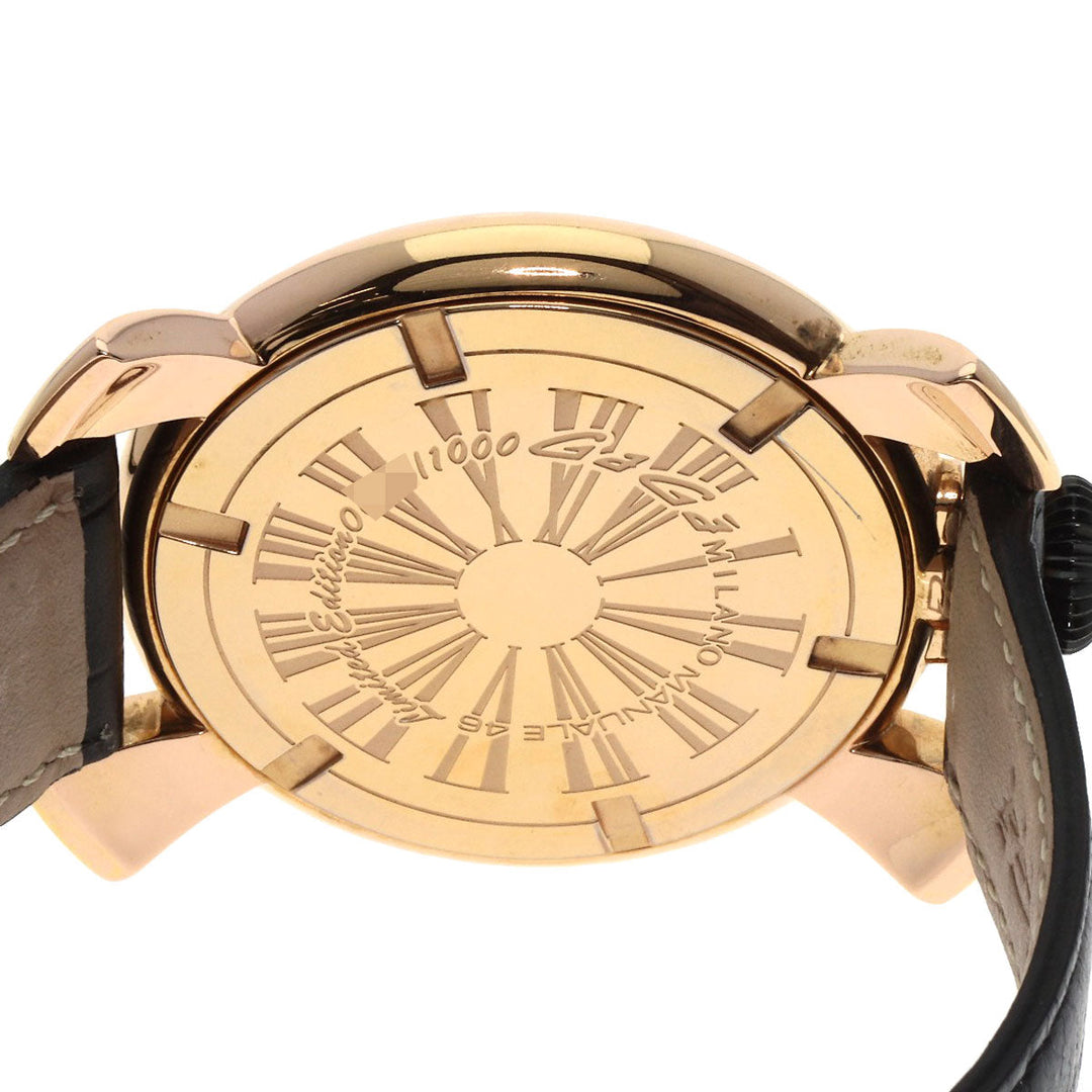 Gaga Milano Watches Quartz 5087 Gold Plated, Leather gold Manuale 46 Limited to 1000 pieces black dial mens Used Authentic