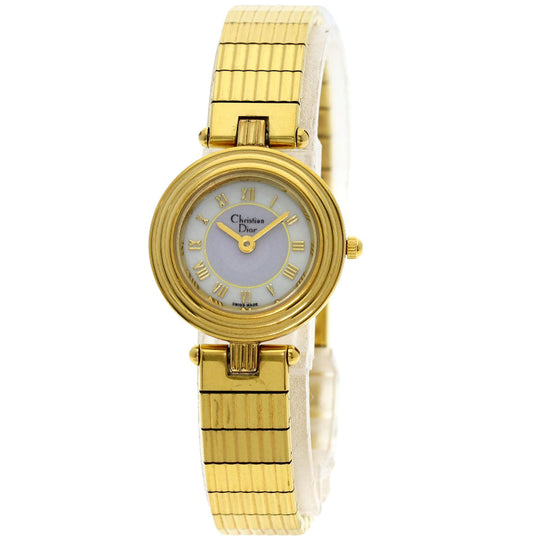 Christian Dior Watches Quartz 3051 Gold Plated , Gold Plated gold Round face white dial Women Used Authentic