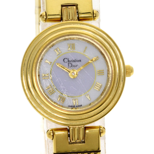 Christian Dior Watches Quartz 3051 Gold Plated , Gold Plated gold Round face white dial Women Used Authentic