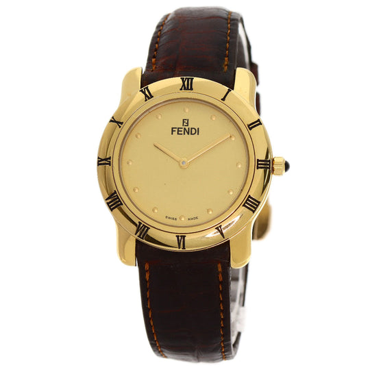 FENDI Watches Quartz 850G Gold Plated, Leather gold Round face gold dial mens Used Authentic