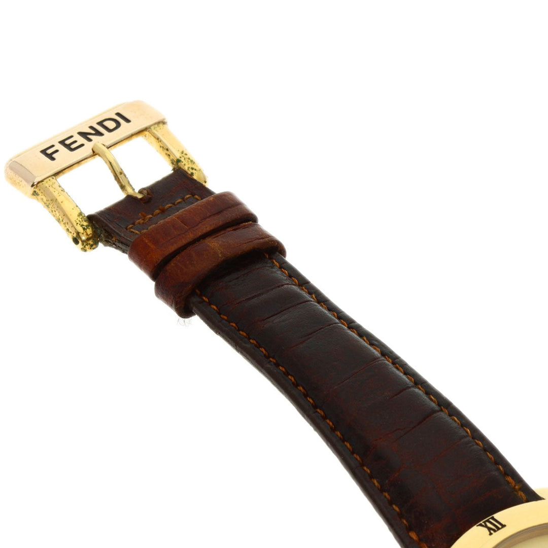 FENDI Watches Quartz 850G Gold Plated, Leather gold Round face gold dial mens Used Authentic