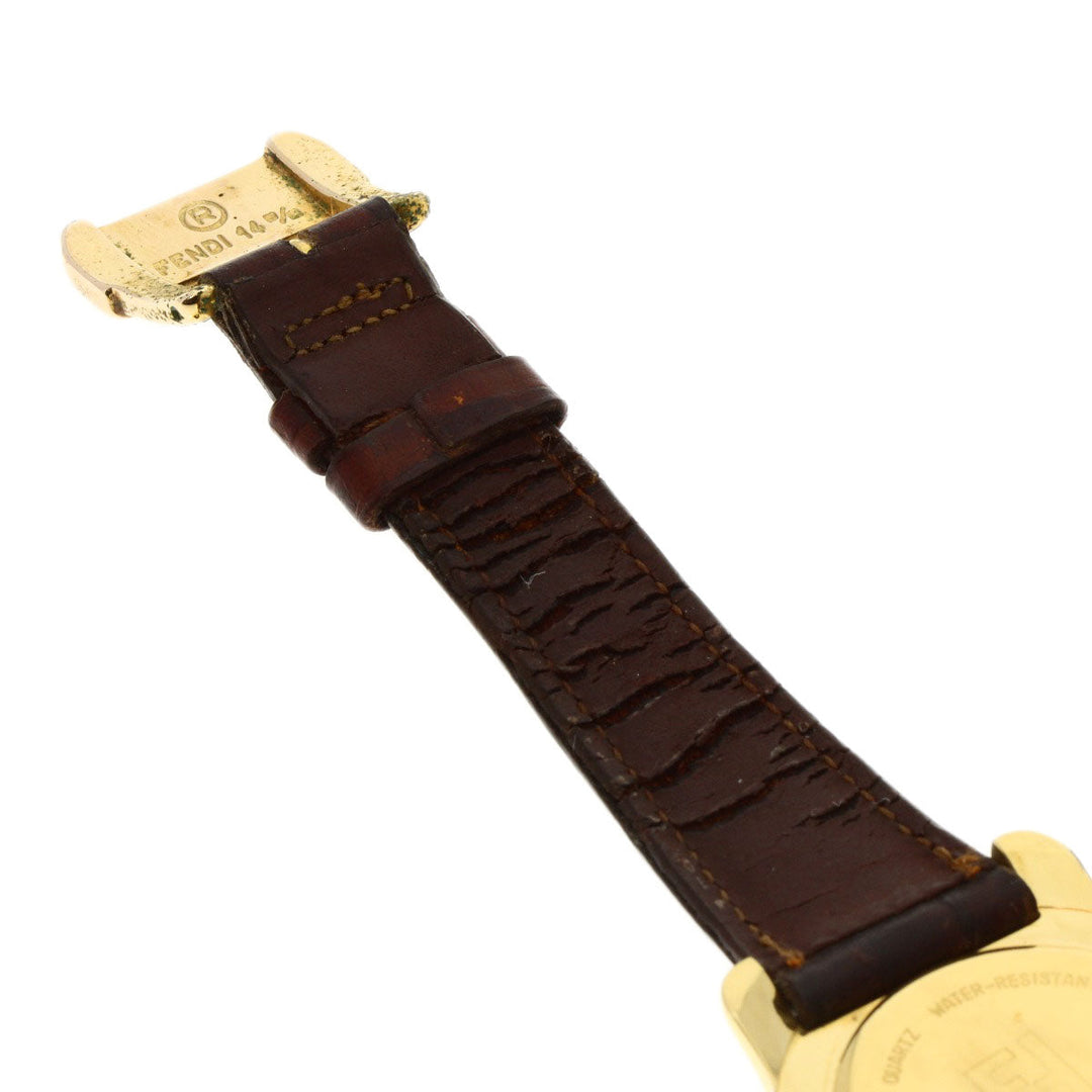 FENDI Watches Quartz 850G Gold Plated, Leather gold Round face gold dial mens Used Authentic