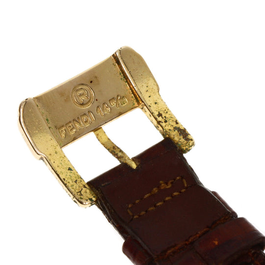 FENDI Watches Quartz 850G Gold Plated, Leather gold Round face gold dial mens Used Authentic