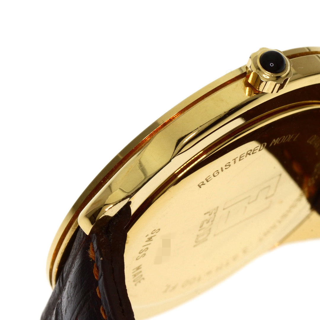 FENDI Watches Quartz 850G Gold Plated, Leather gold Round face gold dial mens Used Authentic