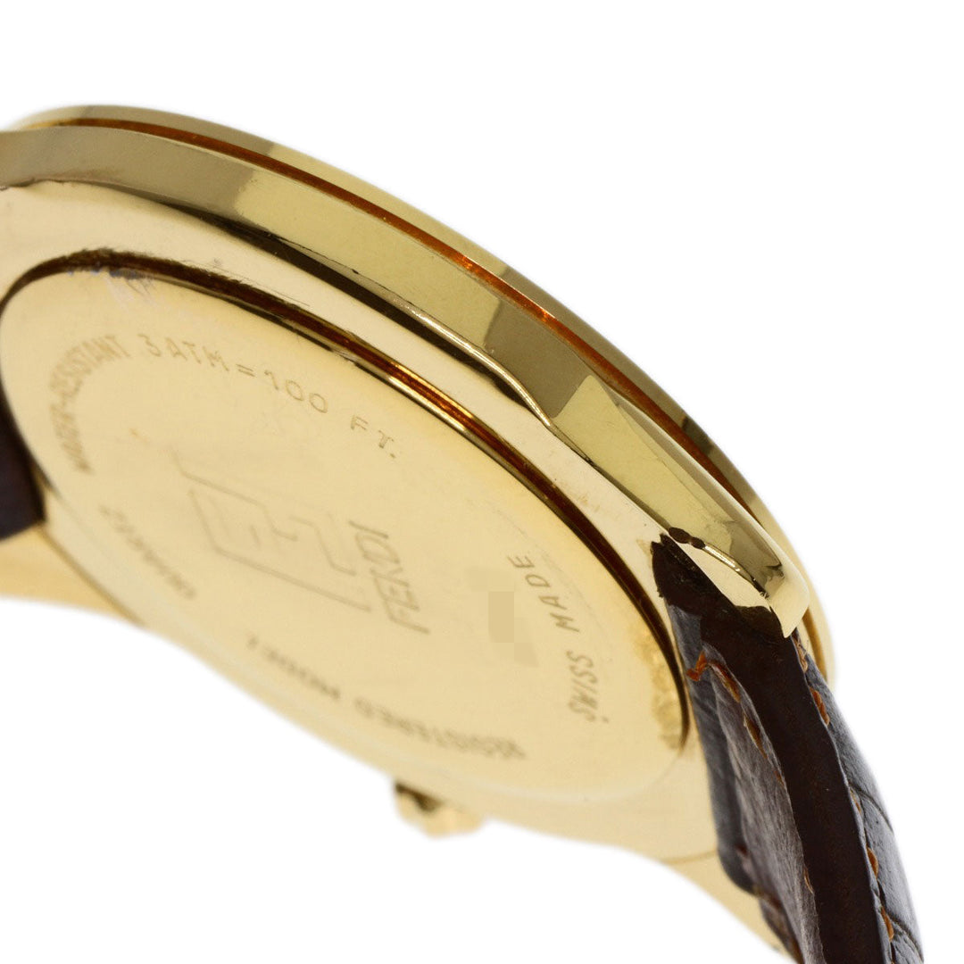 FENDI Watches Quartz 850G Gold Plated, Leather gold Round face gold dial mens Used Authentic
