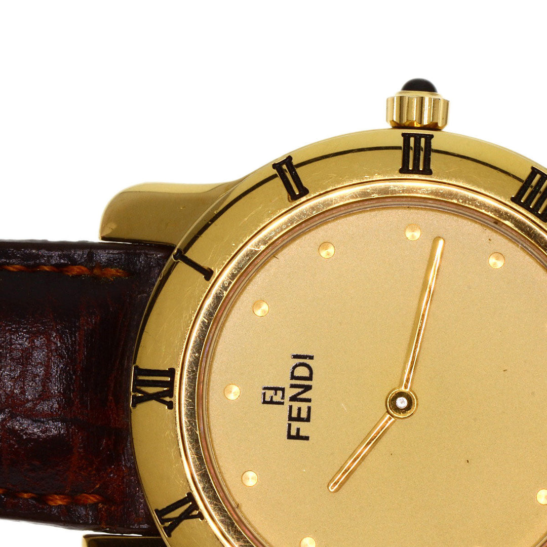 FENDI Watches Quartz 850G Gold Plated, Leather gold Round face gold dial mens Used Authentic