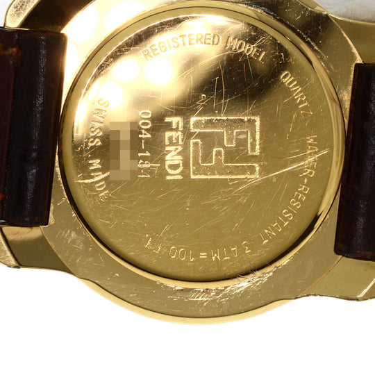 FENDI Watches Quartz 850G Gold Plated, Leather gold Round face gold dial mens Used Authentic