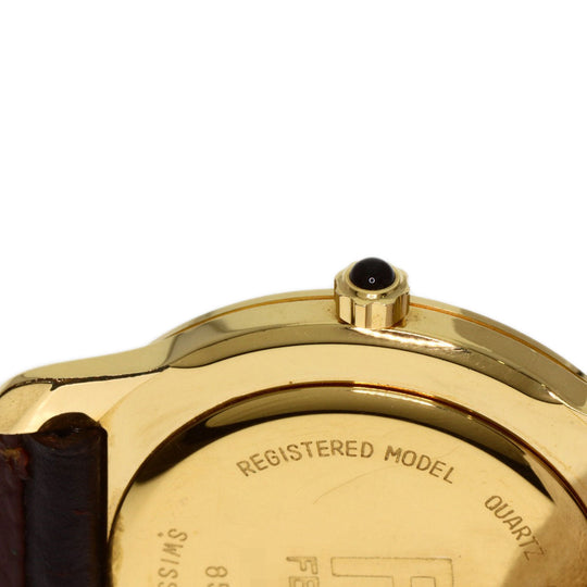 FENDI Watches Quartz 850G Gold Plated, Leather gold Round face gold dial mens Used Authentic