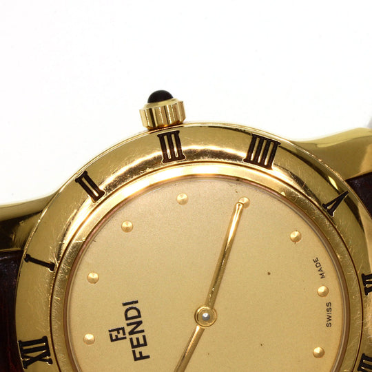 FENDI Watches Quartz 850G Gold Plated, Leather gold Round face gold dial mens Used Authentic