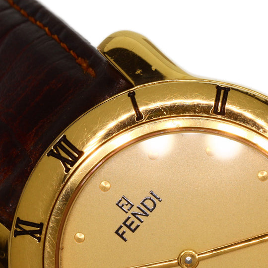 FENDI Watches Quartz 850G Gold Plated, Leather gold Round face gold dial mens Used Authentic