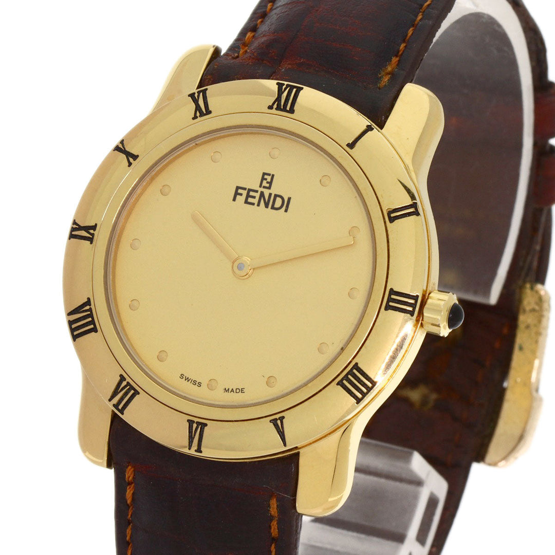 FENDI Watches Quartz 850G Gold Plated, Leather gold Round face gold dial mens Used Authentic