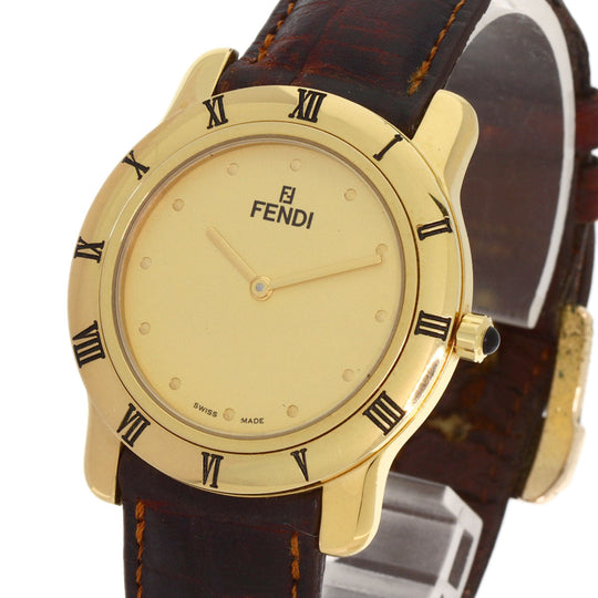 FENDI Watches Quartz 850G Gold Plated, Leather gold Round face gold dial mens Used Authentic