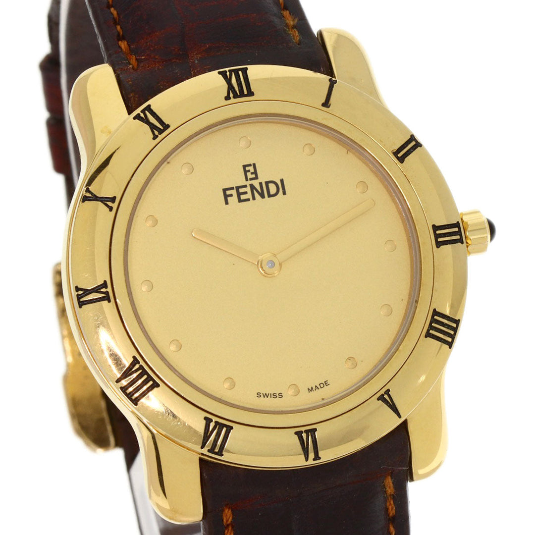FENDI Watches Quartz 850G Gold Plated, Leather gold Round face gold dial mens Used Authentic