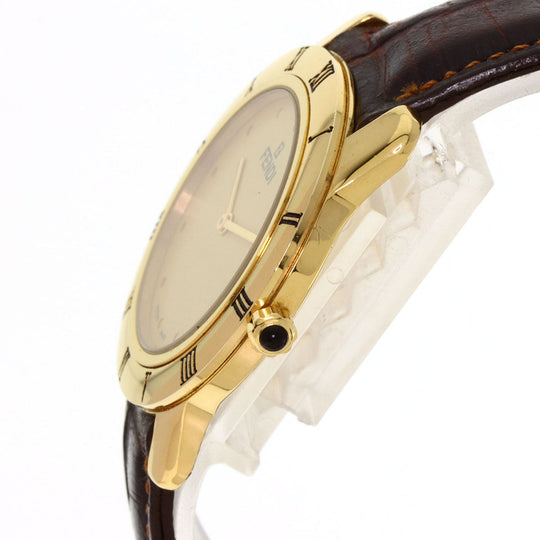 FENDI Watches Quartz 850G Gold Plated, Leather gold Round face gold dial mens Used Authentic