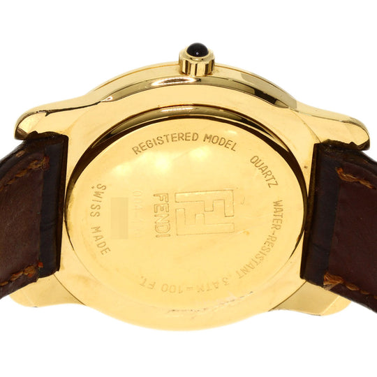 FENDI Watches Quartz 850G Gold Plated, Leather gold Round face gold dial mens Used Authentic