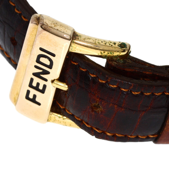 FENDI Watches Quartz 850G Gold Plated, Leather gold Round face gold dial mens Used Authentic