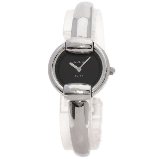 GUCCI Watches Quartz 1400L Stainless Steel , Stainless Steel Silver Round face black dial Women Used Authentic