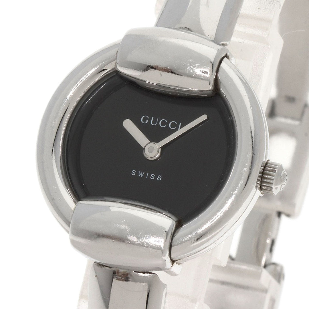 GUCCI Watches Quartz 1400L Stainless Steel , Stainless Steel Silver Round face black dial Women Used Authentic