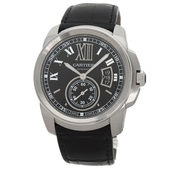 CARTIER Watches Mechanical Automatic W7100014 Stainless Steel, Leather Silver Calibur de Cartier black dial mens Used Authentic