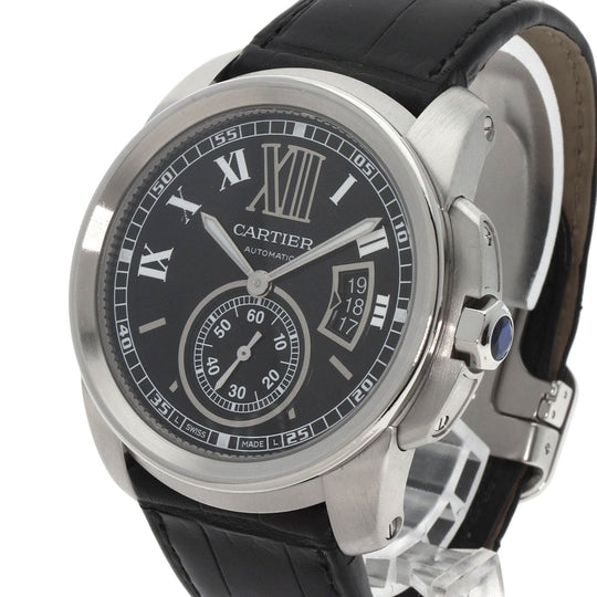 CARTIER Watches Mechanical Automatic W7100014 Stainless Steel, Leather Silver Calibur de Cartier black dial mens Used Authentic