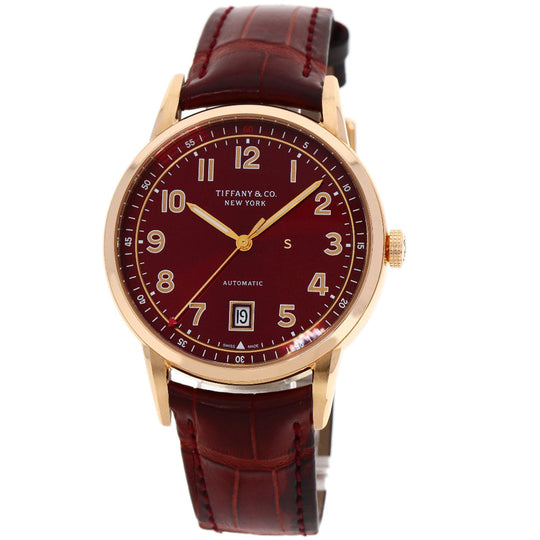 TIFFANY&Co. Watches Mechanical Automatic CT60 37836079 K18PG, leather gold Round face Bordeaux dial mens Used Authentic
