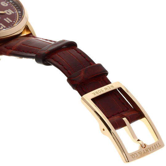 TIFFANY&Co. Watches Mechanical Automatic CT60 37836079 K18PG, leather gold Round face Bordeaux dial mens Used Authentic