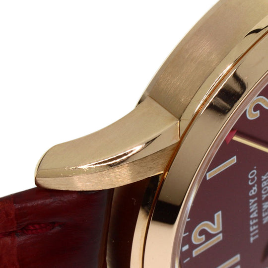 TIFFANY&Co. Watches Mechanical Automatic CT60 37836079 K18PG, leather gold Round face Bordeaux dial mens Used Authentic