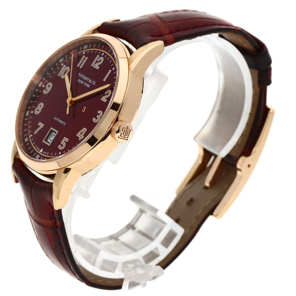 TIFFANY&Co. Watches Mechanical Automatic CT60 37836079 K18PG, leather gold Round face Bordeaux dial mens Used Authentic