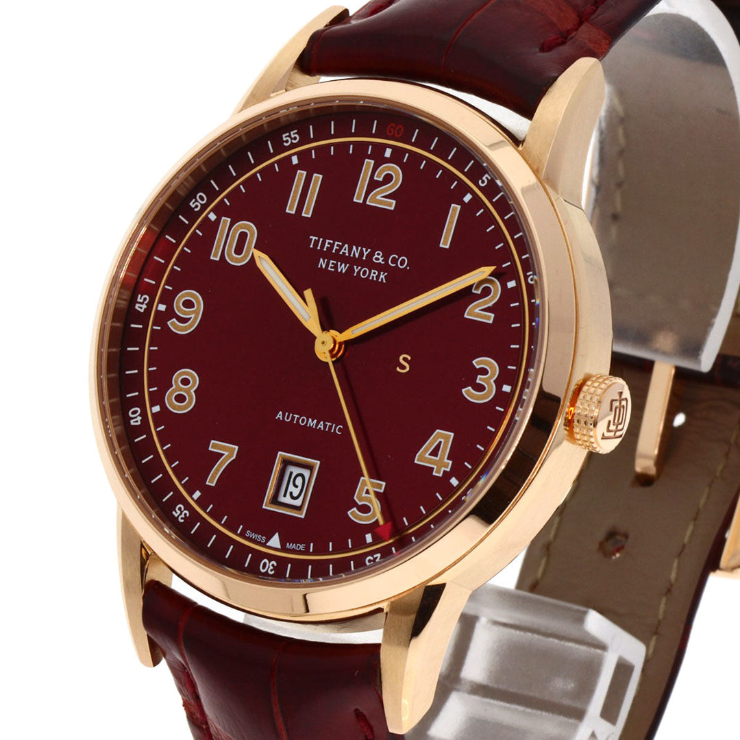 TIFFANY&Co. Watches Mechanical Automatic CT60 37836079 K18PG, leather gold Round face Bordeaux dial mens Used Authentic