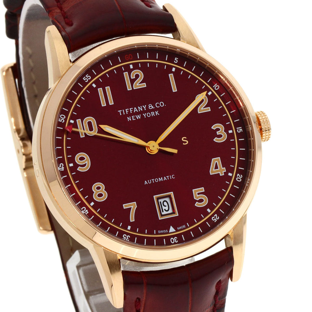 TIFFANY&Co. Watches Mechanical Automatic CT60 37836079 K18PG, leather gold Round face Bordeaux dial mens Used Authentic