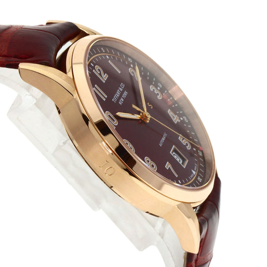 TIFFANY&Co. Watches Mechanical Automatic CT60 37836079 K18PG, leather gold Round face Bordeaux dial mens Used Authentic