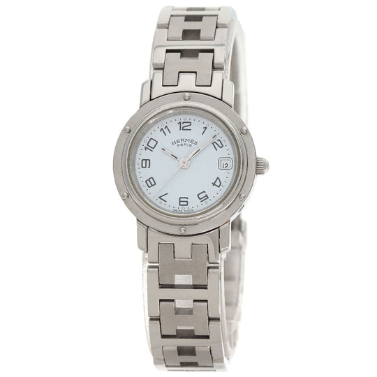HERMES Watches Quartz CL4.210 Stainless Steel Silver Clipper white dial Women Used Authentic