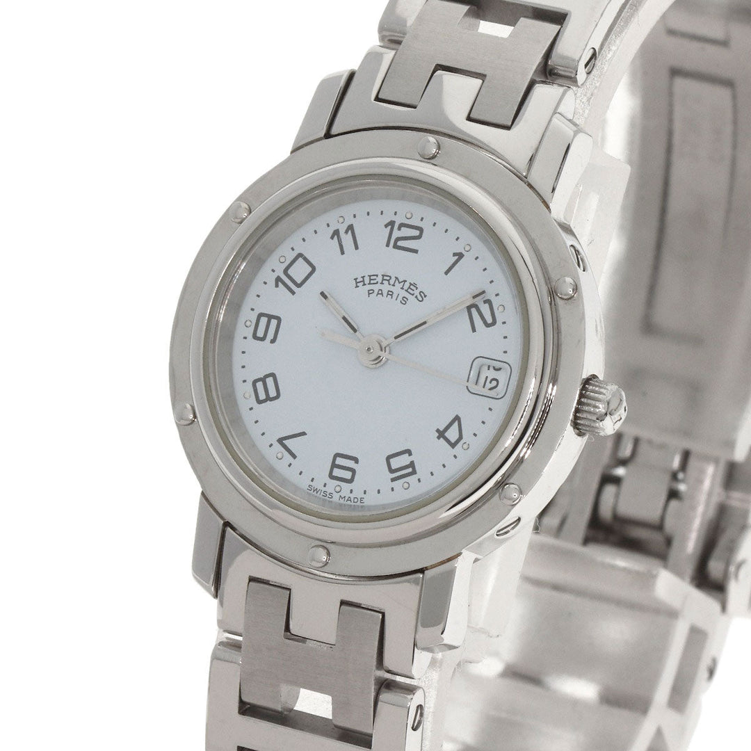 HERMES Watches Quartz CL4.210 Stainless Steel Silver Clipper white dial Women Used Authentic