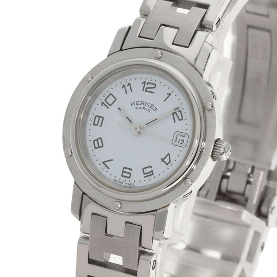 HERMES Watches Quartz CL4.210 Stainless Steel Silver Clipper white dial Women Used Authentic