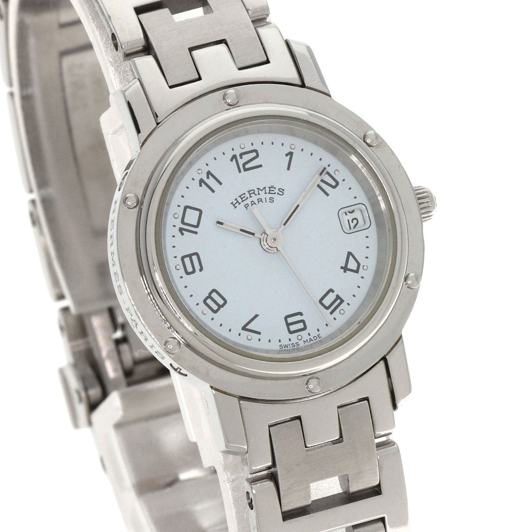 HERMES Watches Quartz CL4.210 Stainless Steel Silver Clipper white dial Women Used Authentic