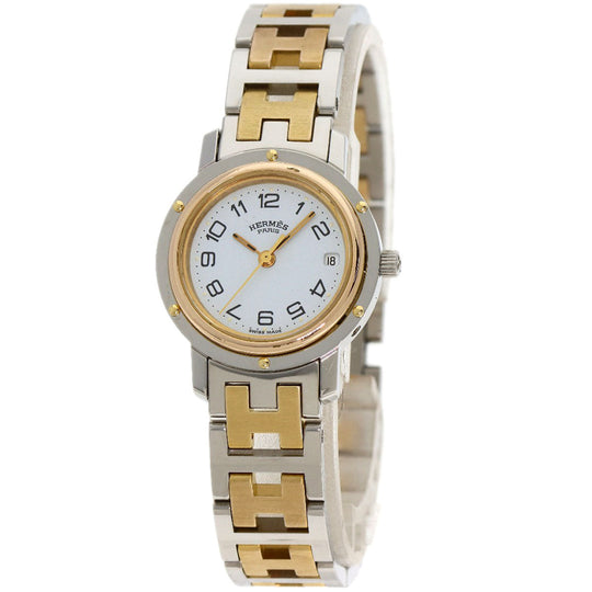 HERMES Watches Quartz CL3.240 Stainless Steel , SSxGP Silver Clipper old type white dial Women Used Authentic