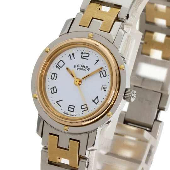 HERMES Watches Quartz CL3.240 Stainless Steel , SSxGP Silver Clipper old type white dial Women Used Authentic
