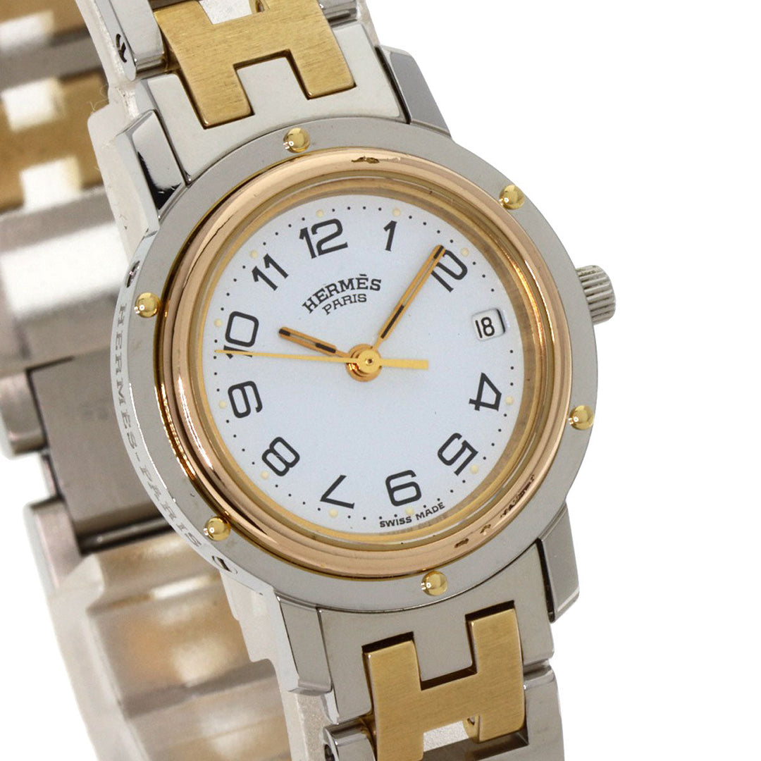 HERMES Watches Quartz CL3.240 Stainless Steel , SSxGP Silver Clipper old type white dial Women Used Authentic