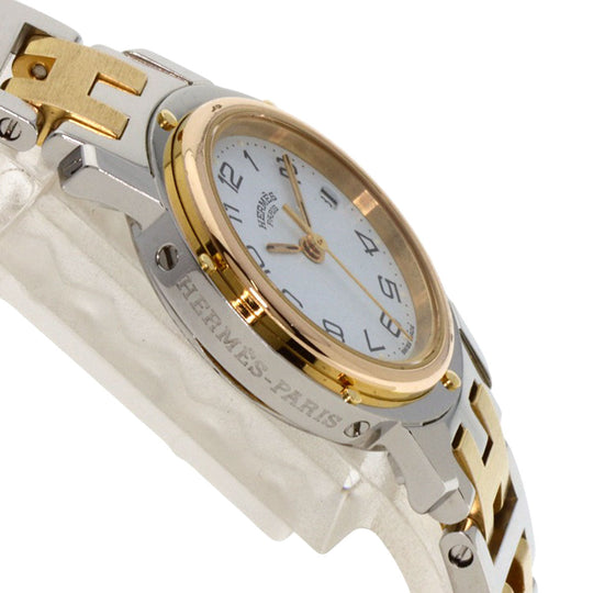HERMES Watches Quartz CL3.240 Stainless Steel , SSxGP Silver Clipper old type white dial Women Used Authentic