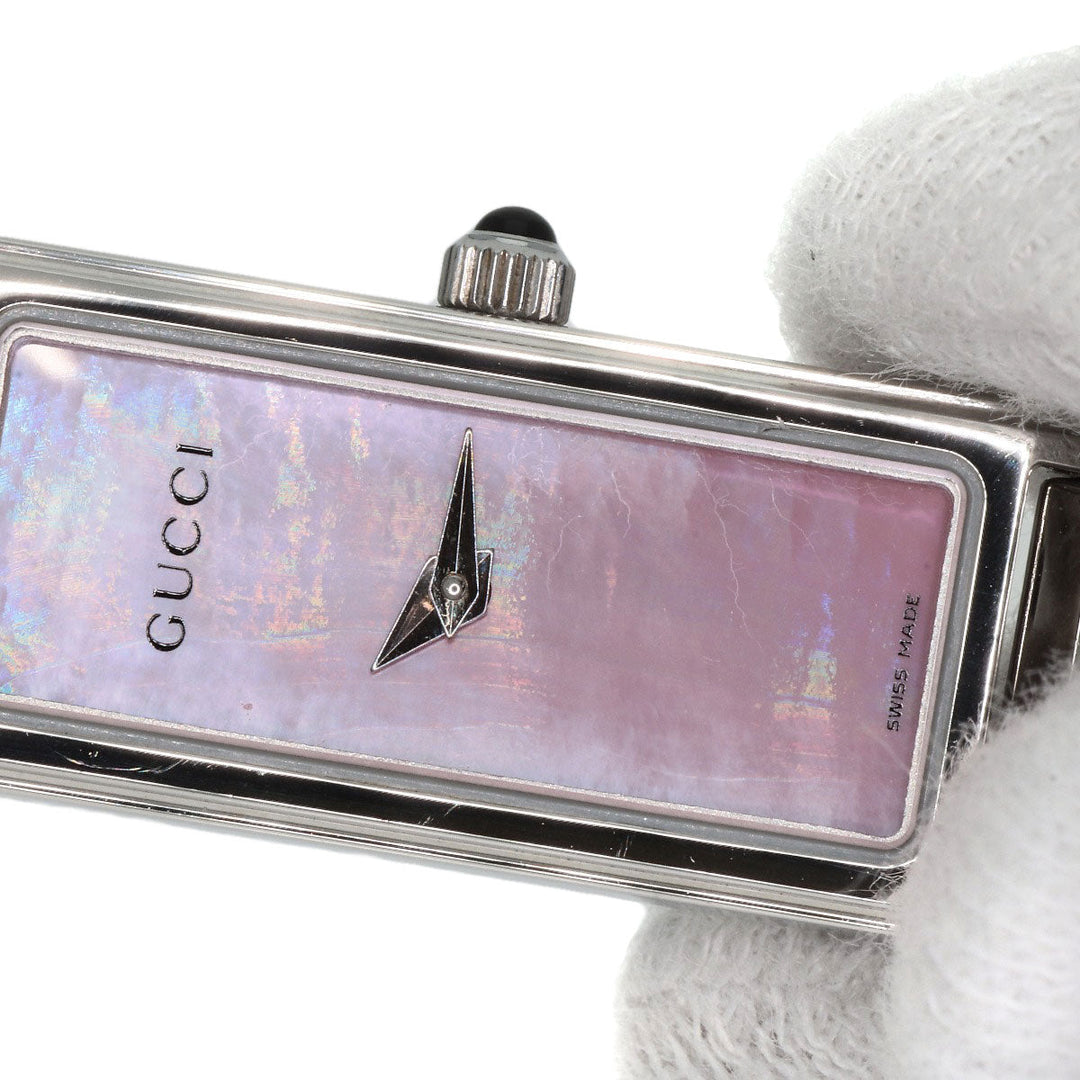 GUCCI Watches Quartz 1500L Stainless Steel , Stainless Steel Silver Square face Pink shell dial Women Used Authentic