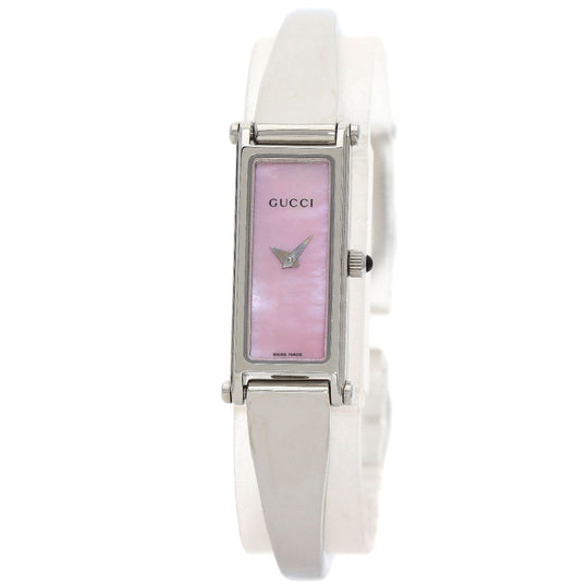 GUCCI Watches Quartz 1500L Stainless Steel , Stainless Steel Silver Square face Pink shell dial Women Used Authentic