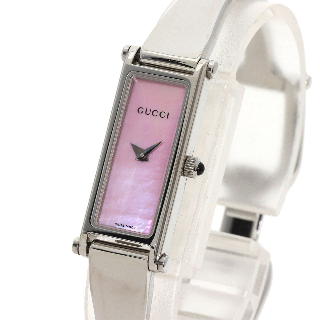 GUCCI Watches Quartz 1500L Stainless Steel , Stainless Steel Silver Square face Pink shell dial Women Used Authentic