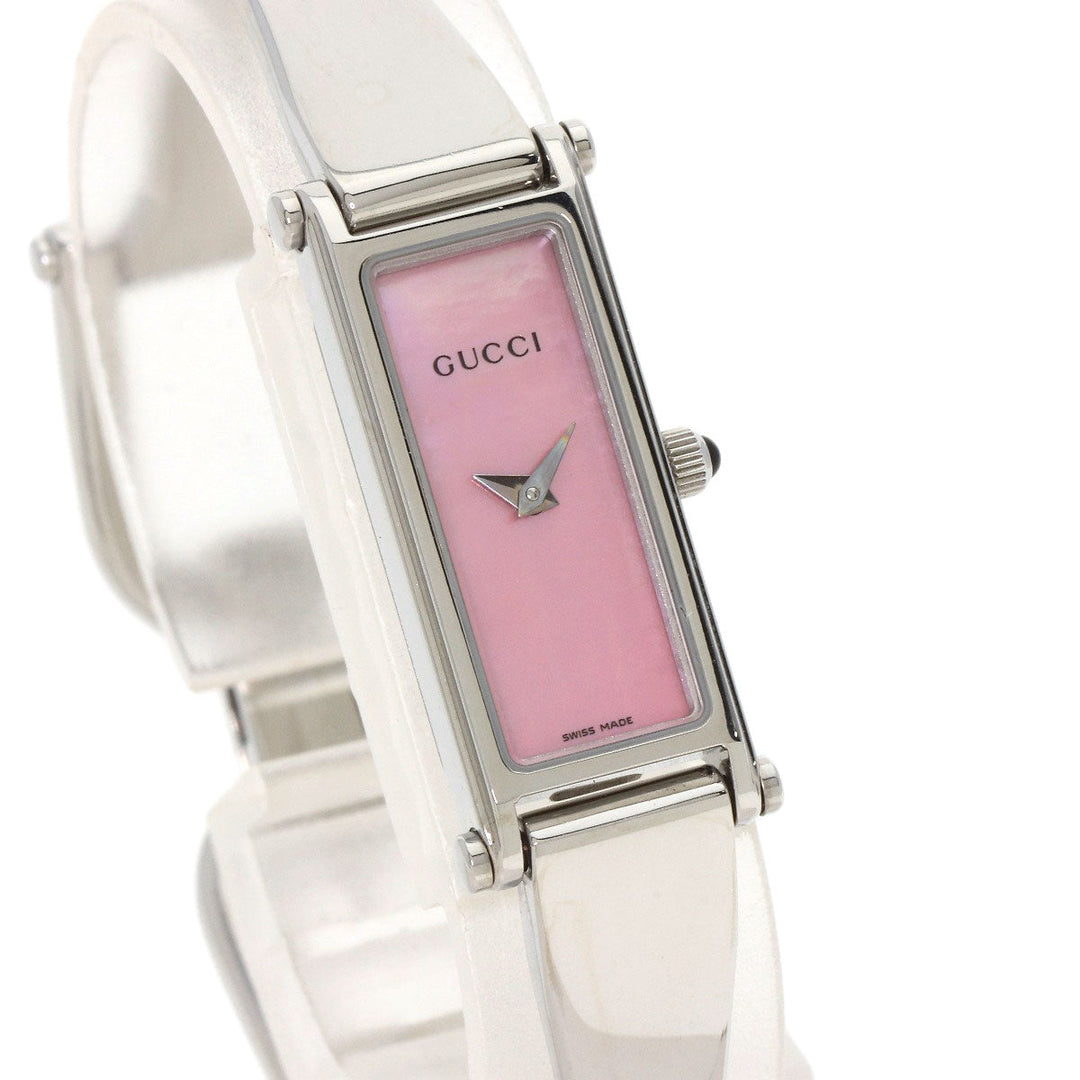 GUCCI Watches Quartz 1500L Stainless Steel , Stainless Steel Silver Square face Pink shell dial Women Used Authentic