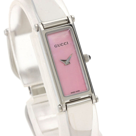GUCCI Watches Quartz 1500L Stainless Steel , Stainless Steel Silver Square face Pink shell dial Women Used Authentic