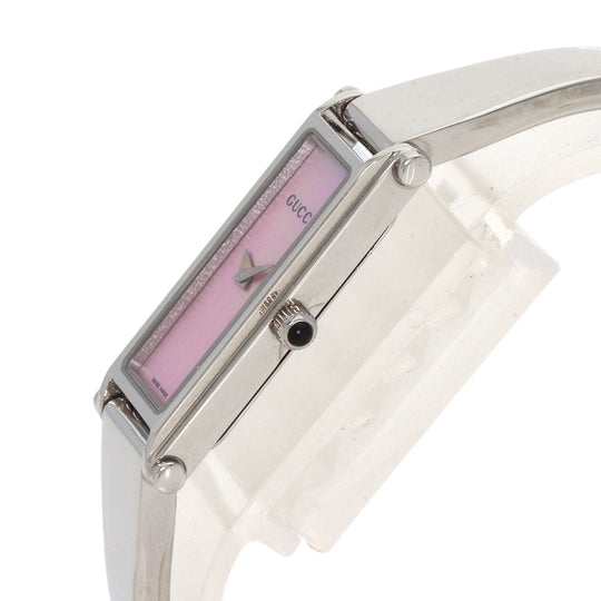 GUCCI Watches Quartz 1500L Stainless Steel , Stainless Steel Silver Square face Pink shell dial Women Used Authentic