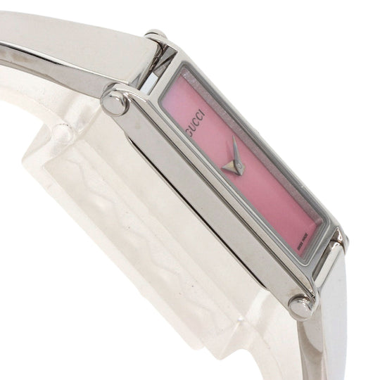 GUCCI Watches Quartz 1500L Stainless Steel , Stainless Steel Silver Square face Pink shell dial Women Used Authentic